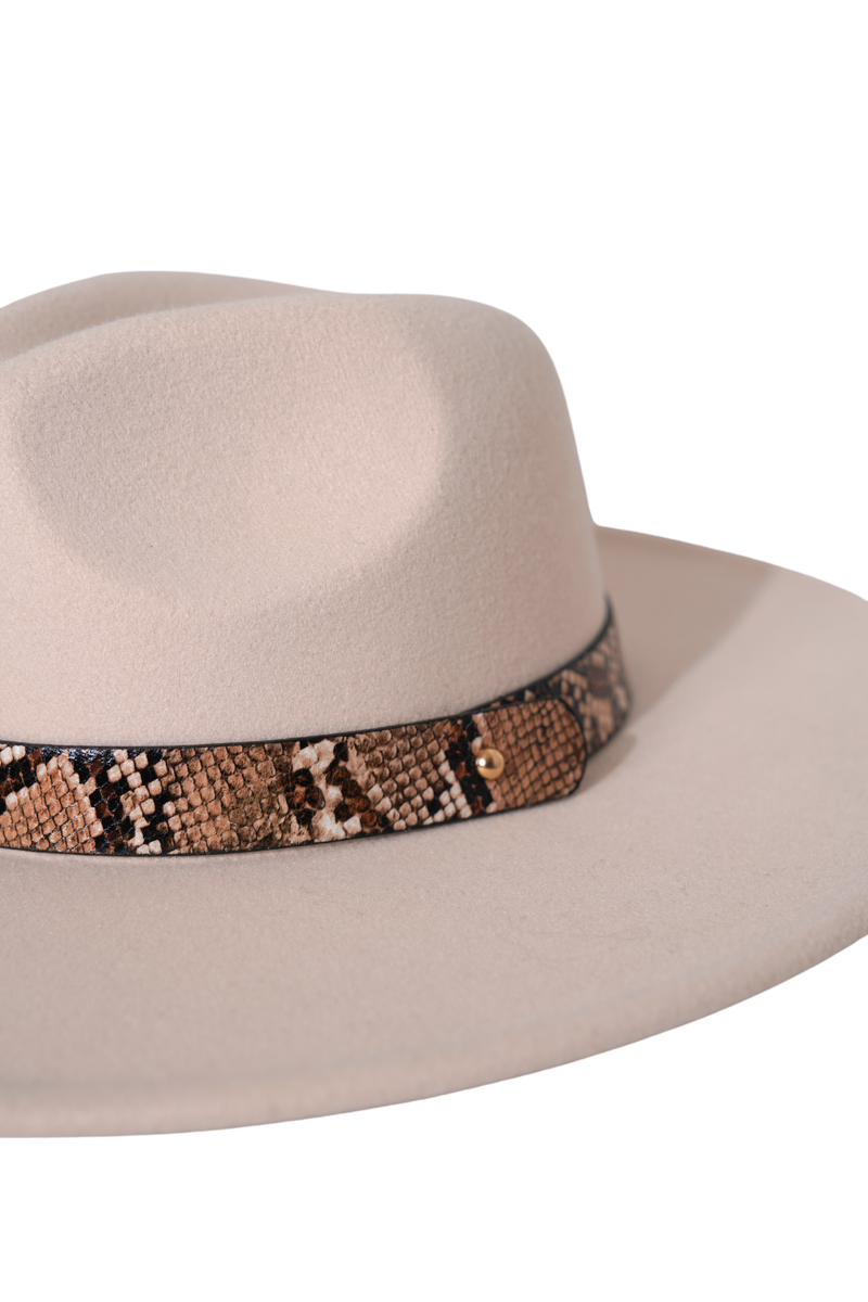 100% wool snake‎ print trim  beige fedora nwt Fanny Snake Trim Wool Fedora - Kindred Soul Apparel main image 4