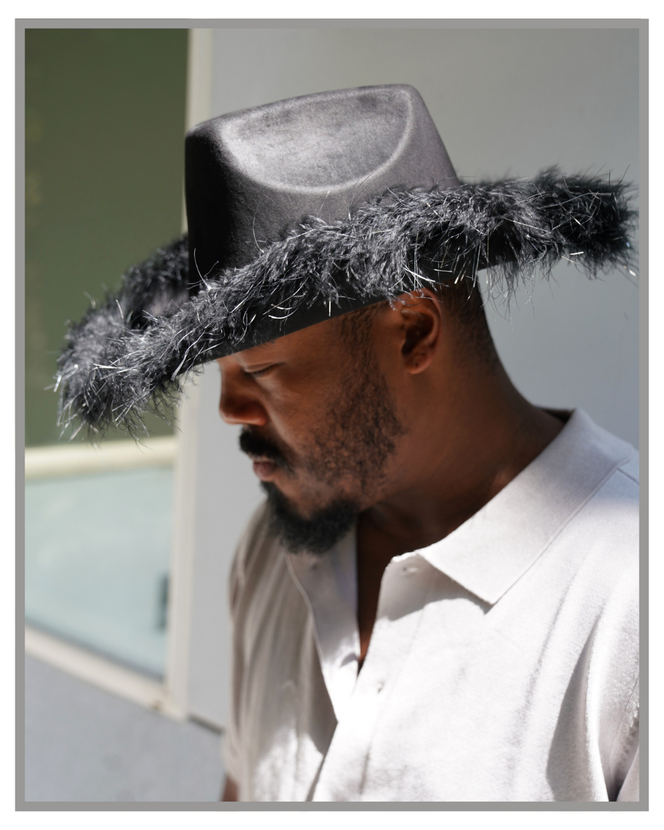 Black Faux Feather Trim Western Cowboy Hat – Luxe Boho  display picture 2