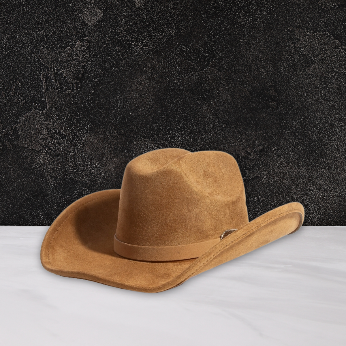 Classic Brown Faux Suede Cowboy Fedora Hat – Belt Buckle  display picture 2