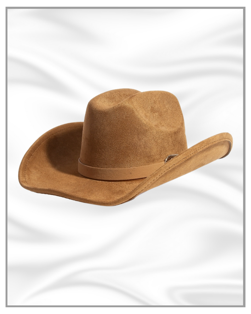 Classic Brown Faux Suede Cowboy Fedora Hat – Belt Buckle  display picture 2