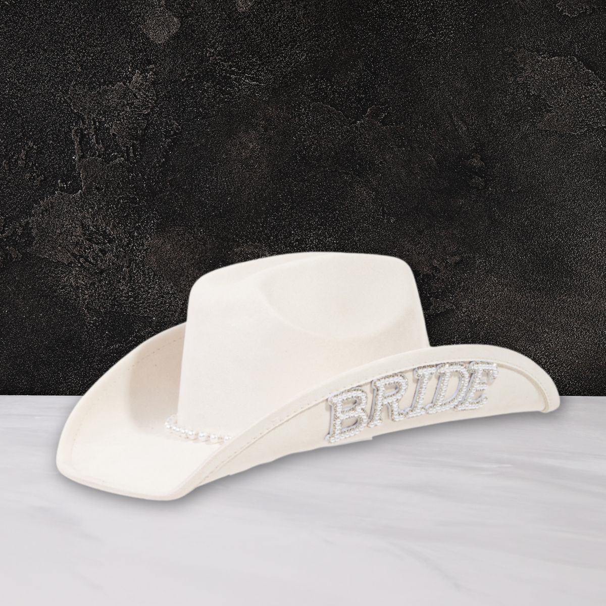 Cream Bride Fedora Hat with Rhinestone Embroidery, Pearl  display picture 3