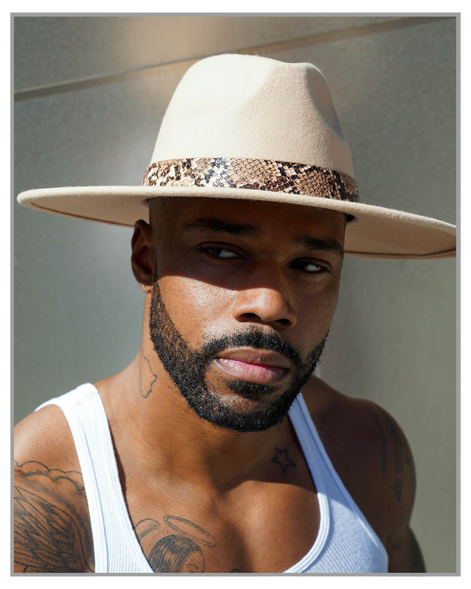 Walnut Cream Wide Brim Fedora with Snake Details | truthBlack display picture 2