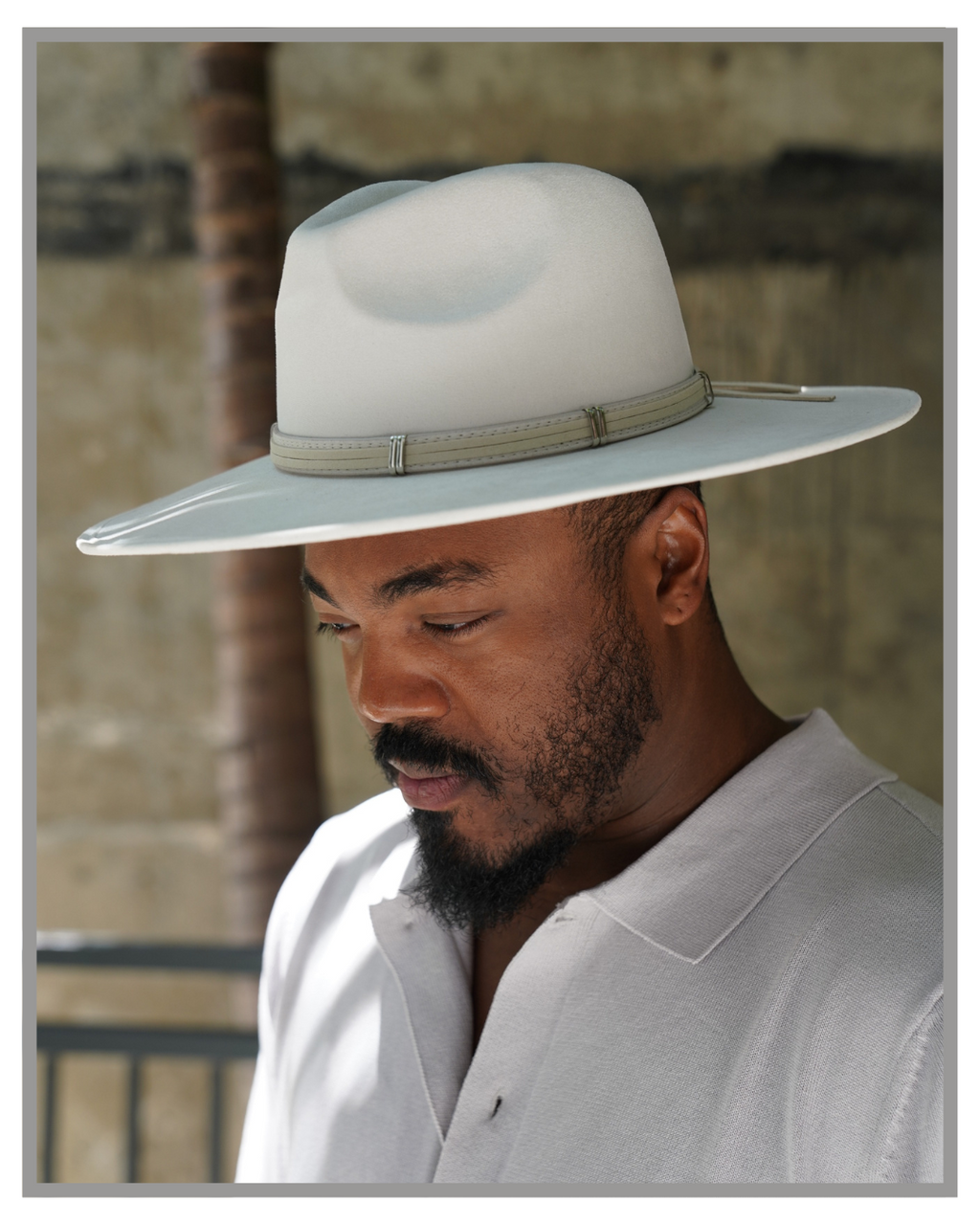 Off White Wide Brim Western Fedora Hat with Belt Band