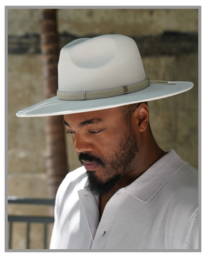 Off White Wide Brim Western Fedora Hat with Belt Band