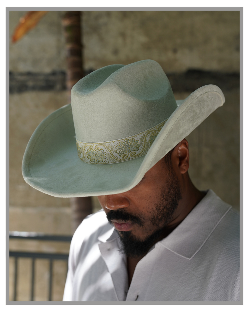 Sage Green Cowboy Hat – Western Felt Hat with Embroidered Band | Unisex Vintage-Inspired Rodeo Hat