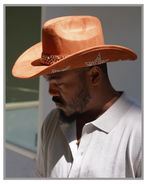 Brown Embroidered Star and Studded Western Cowboy Hat – Faux Suede Rustic Rodeo Hat | Country Concert and Rodeo Style