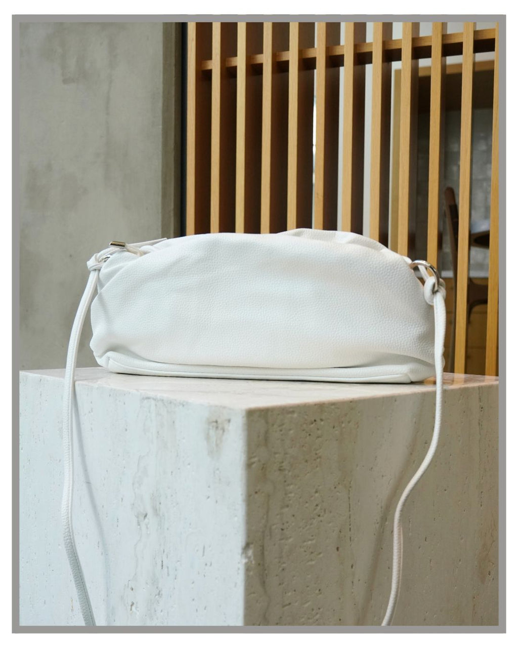 Minimalist White Vegan Leather Crossbody Bag with Detachable Strap