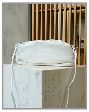 Minimalist White Vegan Leather Crossbody Bag with Detachable Strap