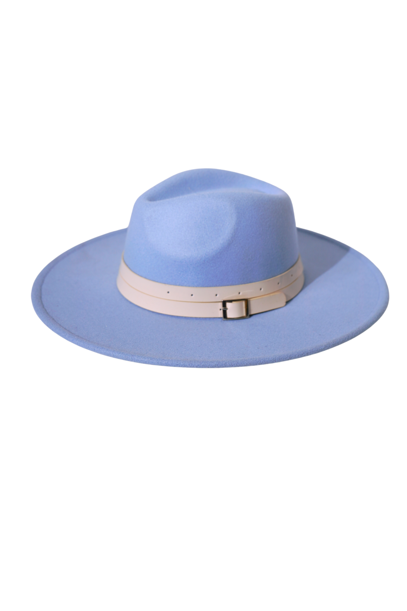 Baby Blue Wide Brim Fedora Hat with White Wrapped Buckle