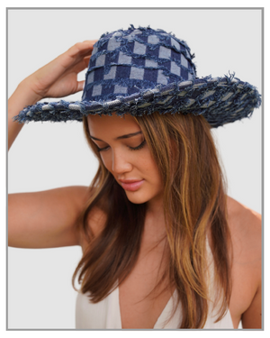 Cowboy Denim Blue Checkered Hat