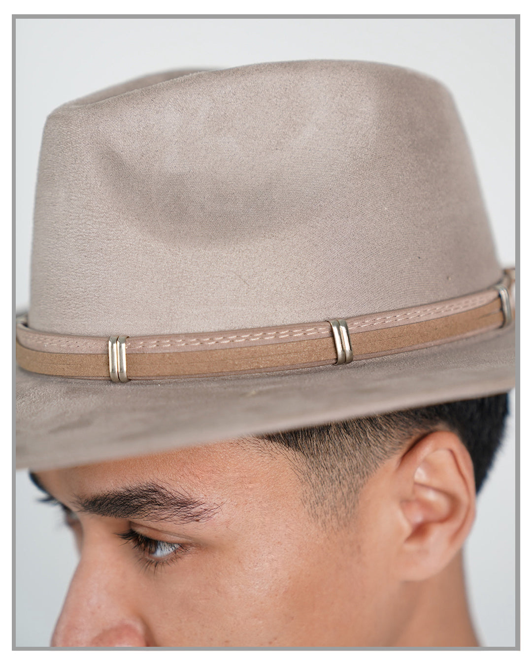 Beige Crushed Velvet Western Fedora Hat