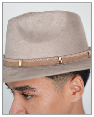 Beige Crushed Velvet Western Fedora Hat