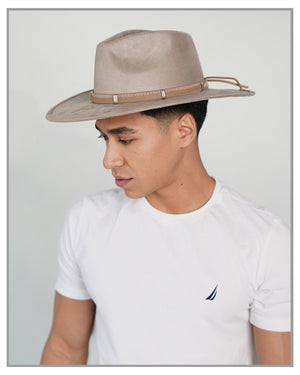 Beige Crushed Velvet Western Fedora Hat