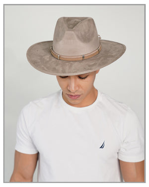 Beige Crushed Velvet Western Fedora Hat