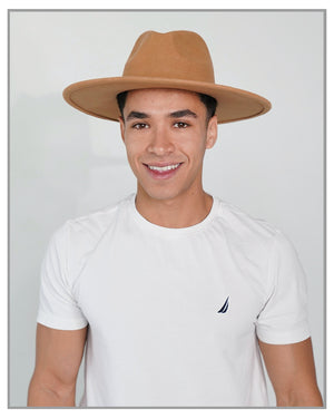 Camel Wide Brim Fedora Hat with String