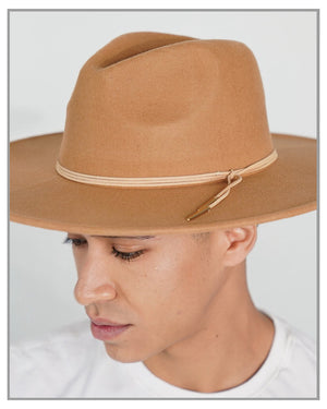 Camel Wide Brim Fedora Hat with String
