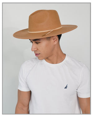 Camel Wide Brim Fedora Hat with String