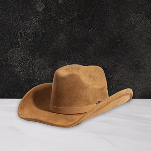 Classic Brown Faux Suede Cowboy Fedora Hat – Belt Buckle Band | Western Fedora for Men & Women