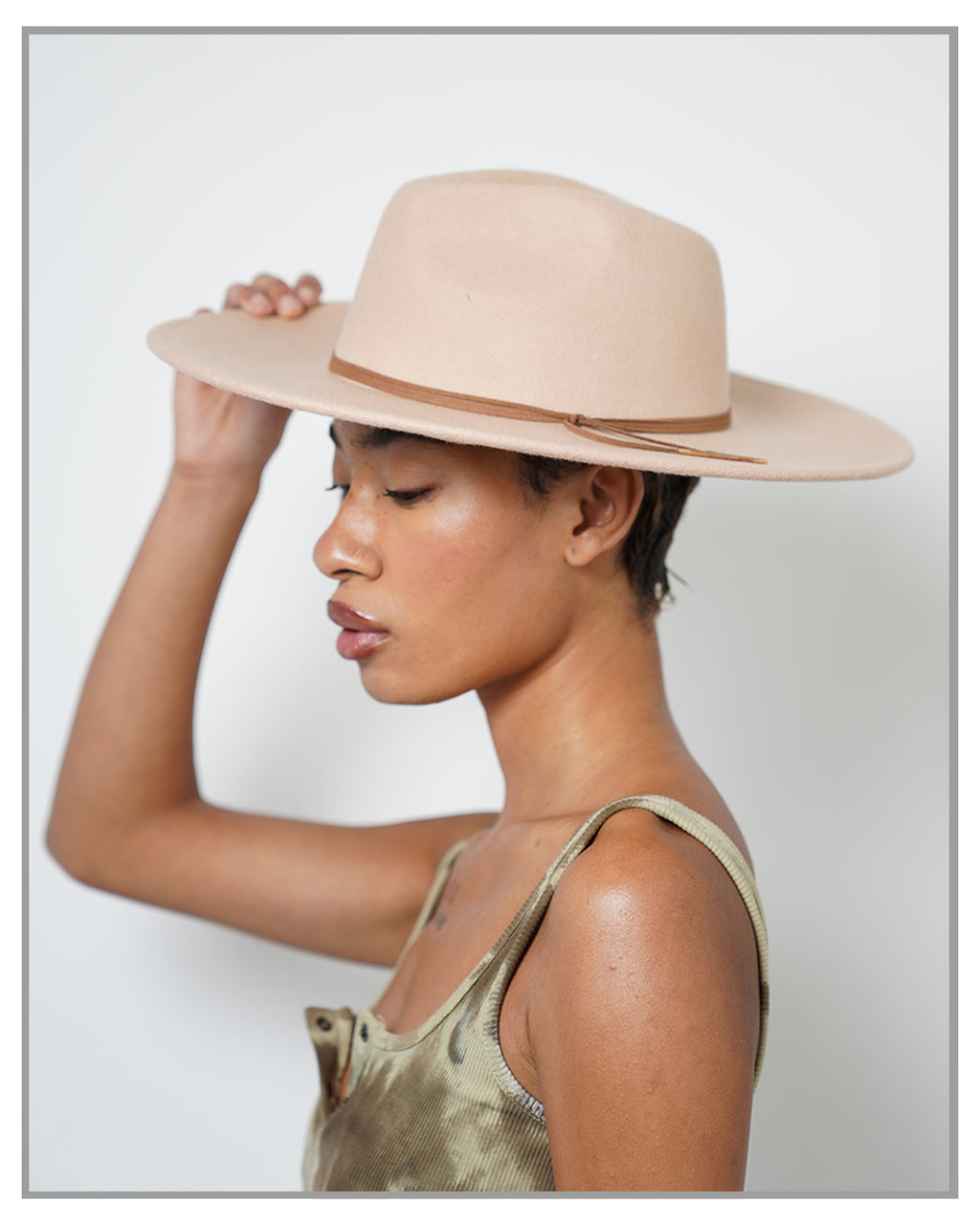Cream Wide Brim Fedora Hat with String