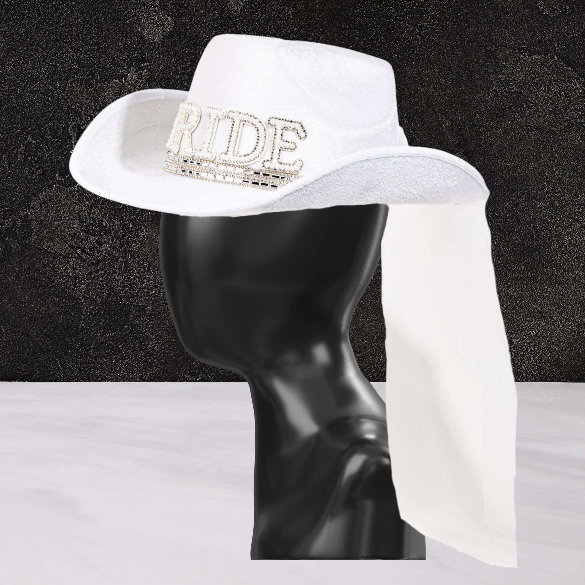 Cream Bride Fedora Hat with Rhinestones & Veil – Western Wedding Hat | Embroidered Cowboy Fedora for Brides