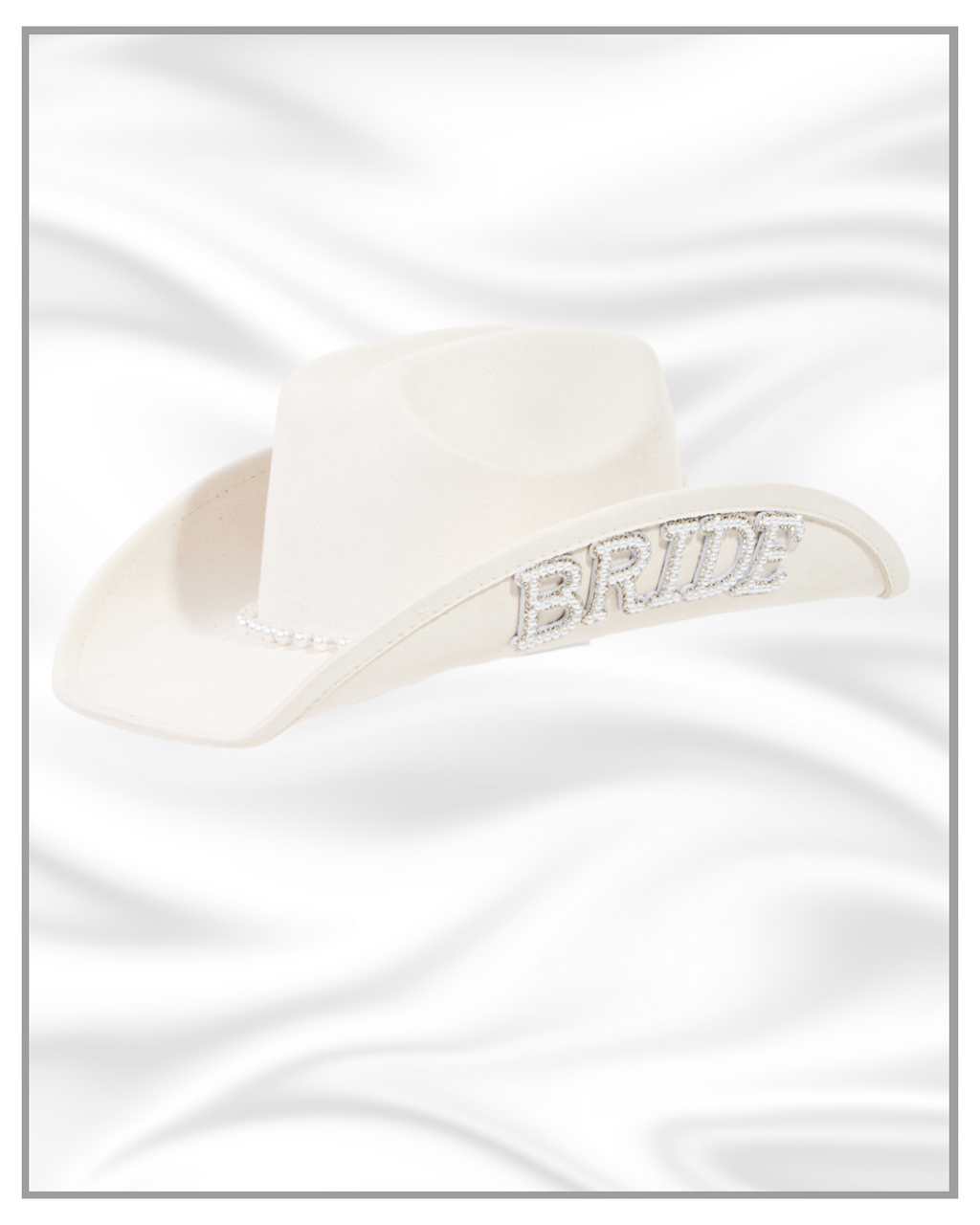Cream Bride Fedora Hat with Rhinestone Embroidery, Pearl Band & Veil – Western Bridal Fedora Hat | Cowgirl Wedding Accessory