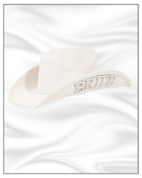 Cream Bride Fedora Hat with Rhinestone Embroidery, Pearl  display picture 1