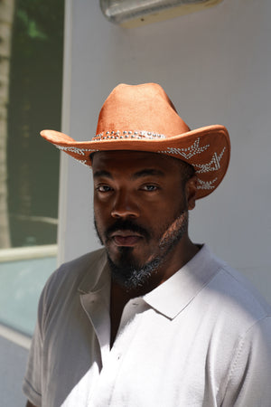 Brown Embroidered Star and Studded Western Cowboy Hat – Faux Suede Rustic Rodeo Hat | Country Concert and Rodeo Style