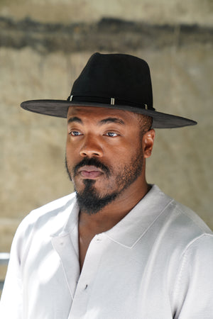 Black Crushed Velvet Western Fedora