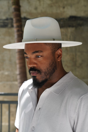Off White Wide Brim Western Fedora Hat with Belt Band