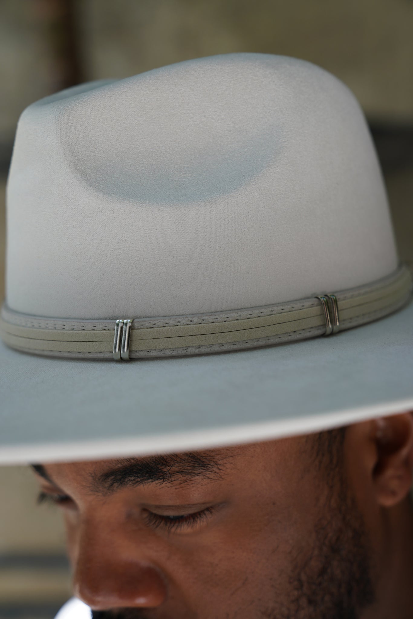 Off White Wide Brim Western Fedora Hat with Belt Band