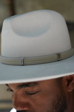 Off White Wide Brim Western Fedora Hat with Belt Band