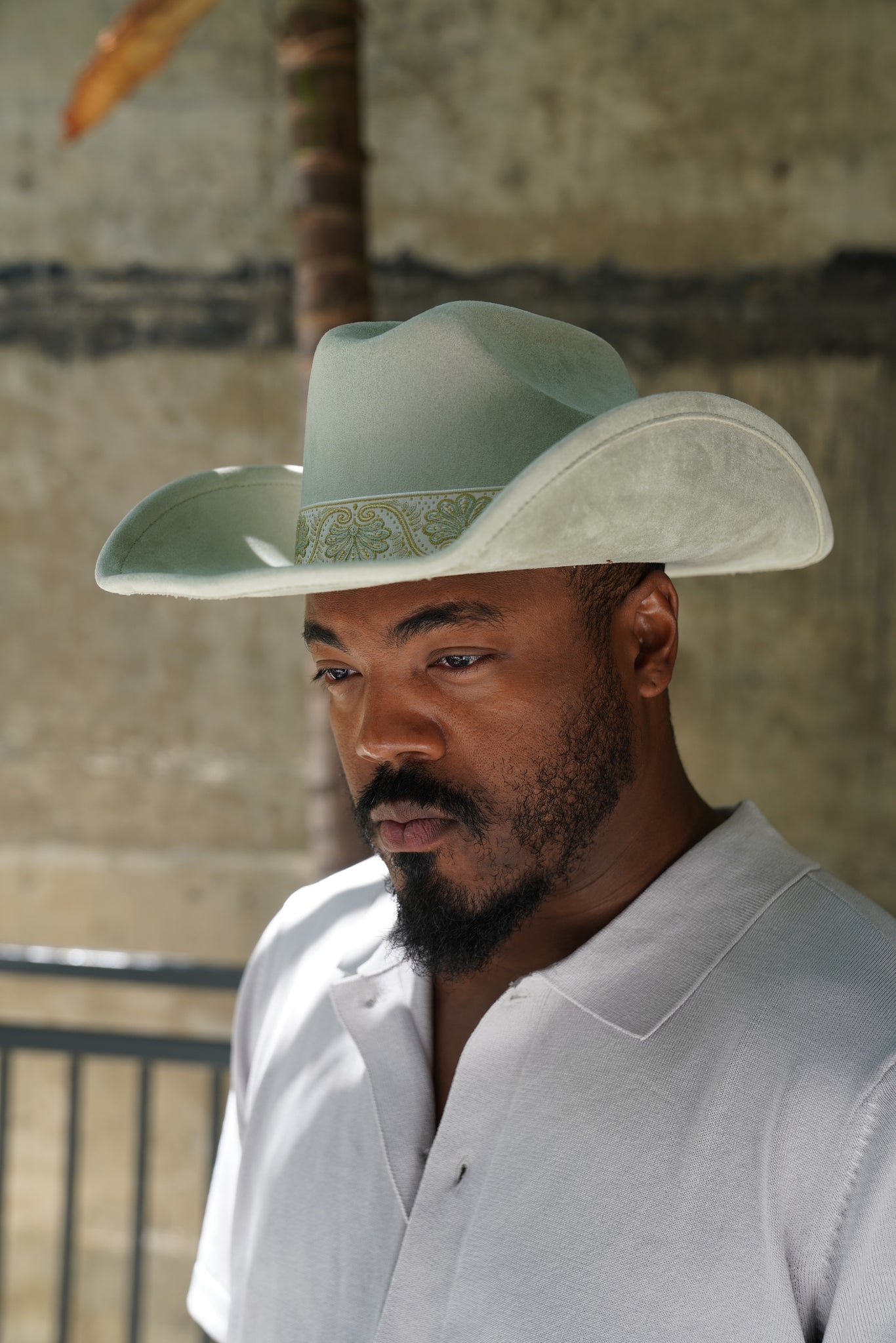 Sage Green Cowboy Hat – Western Felt Hat with Embroidered Band | Unisex Vintage-Inspired Rodeo Hat
