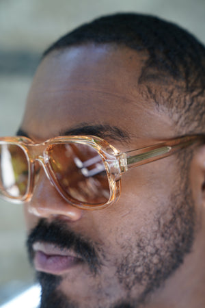 Vintage Amber Square Sunglasses – Retro Transparent Frame with Brown Tinted Lenses