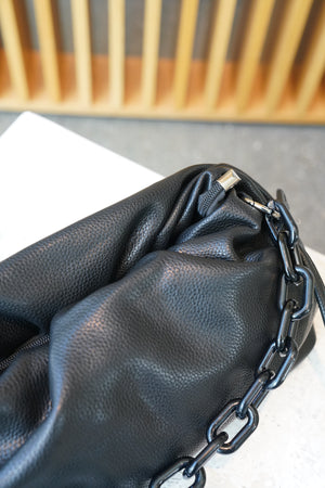 Minimalist Black Vegan Leather Crossbody Bag with Detachable Strap Chain Details