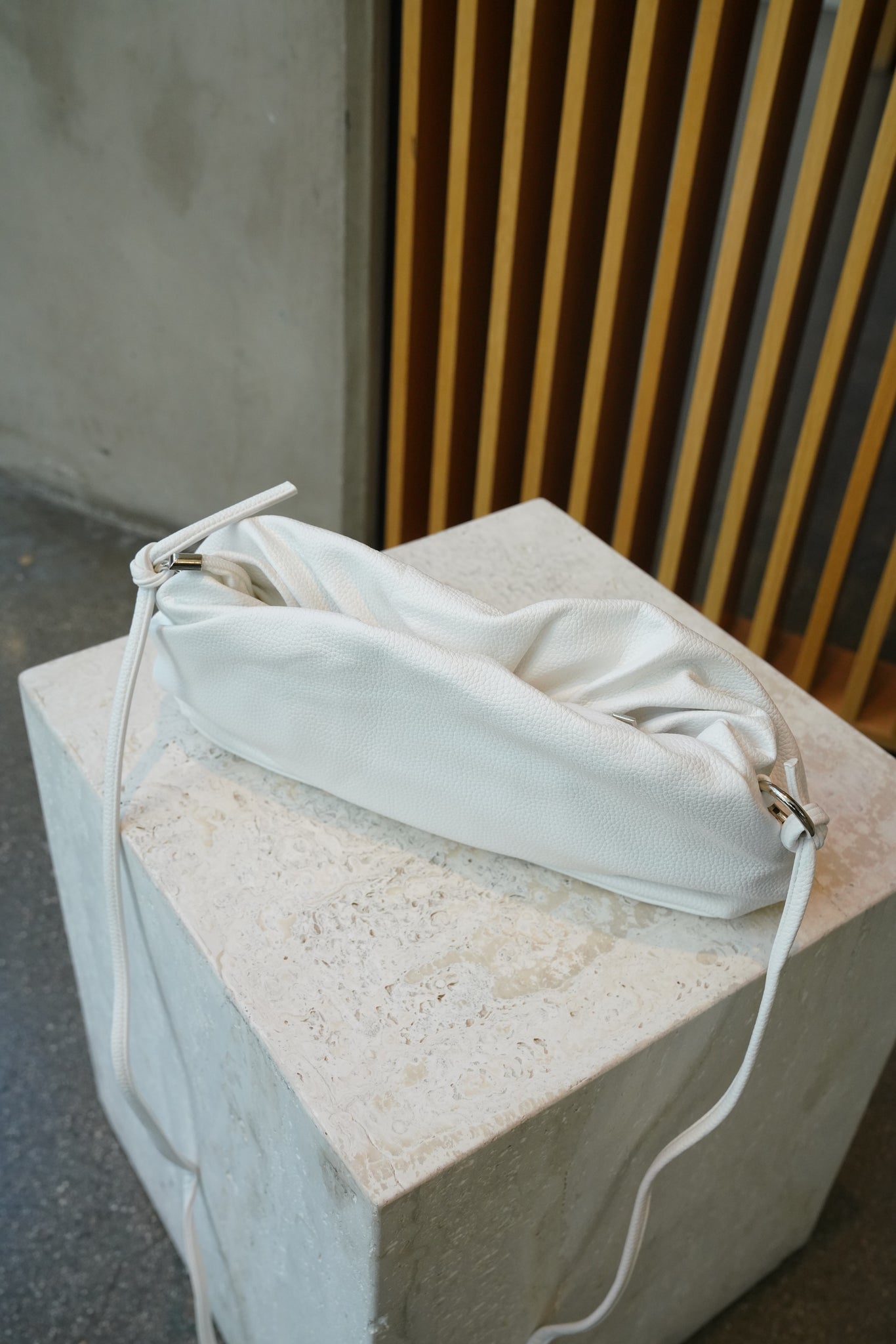 Minimalist White Vegan Leather Crossbody Bag with Detachable Strap
