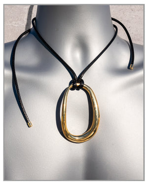 Gold Dipped Oval Cord Tied Adjustable Necklace, Trendy, Fashionable, Unique, Elegant, Bold.