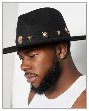 Horoscope Black Fedora Hat with Celestial Symbols