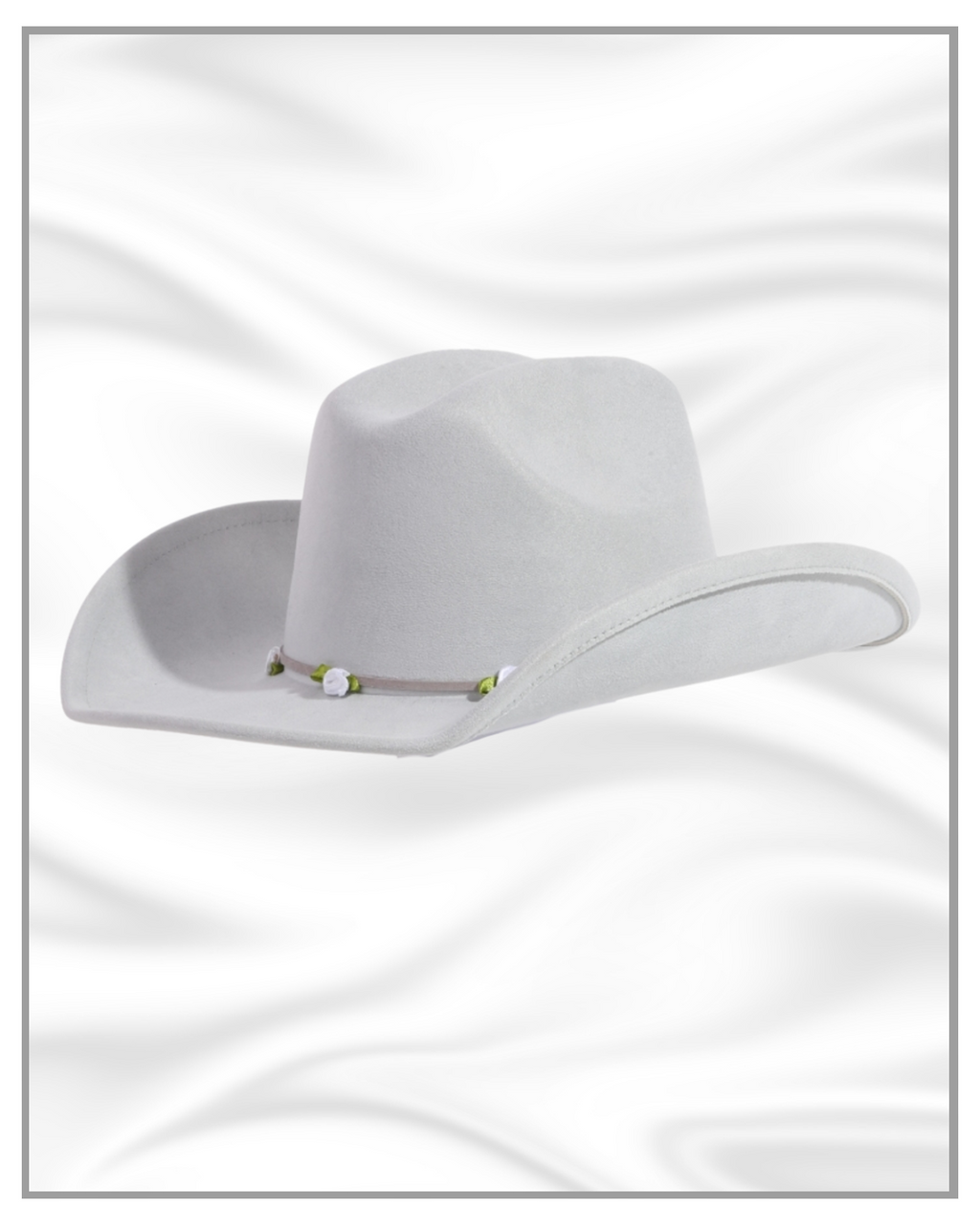 Light Gray Faux Suede Western Fedora Cowboy Hat – Small Floral Band | Soft Boho Hat for Women & Men
