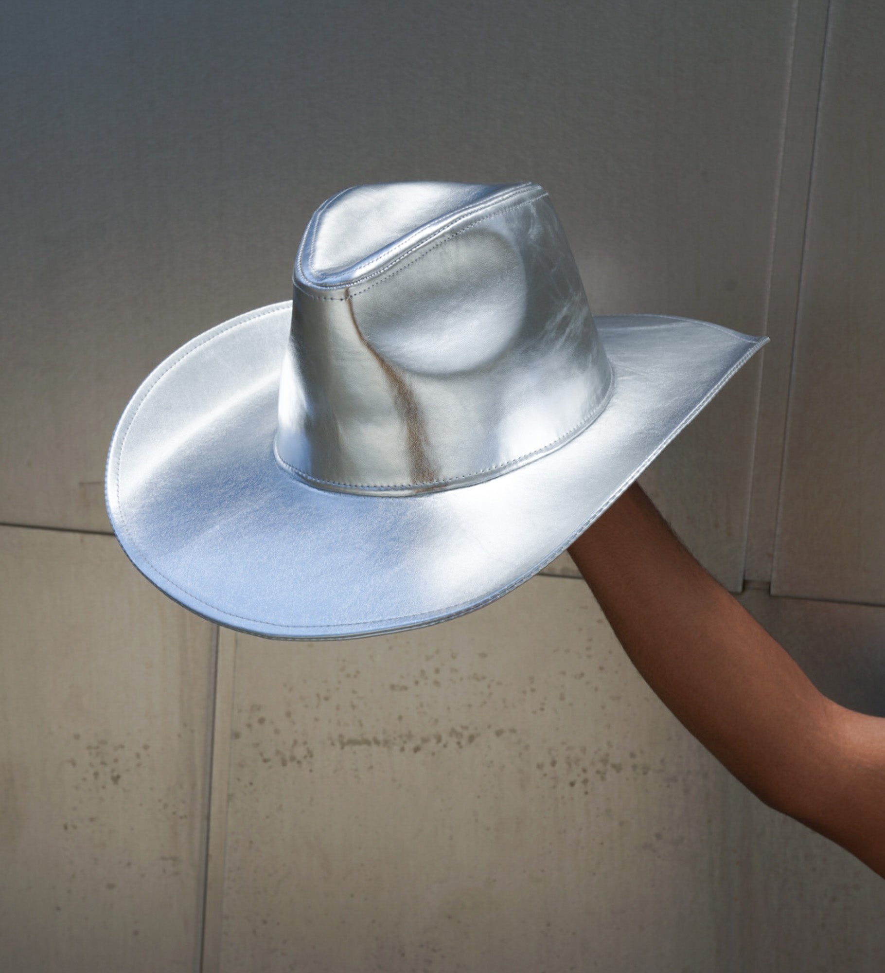 Metallic Silver Wide Brim Cowboy Hat