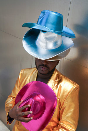 Metallic Silver Wide Brim Cowboy Hat