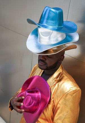 Metallic Silver Wide Brim Cowboy Hat