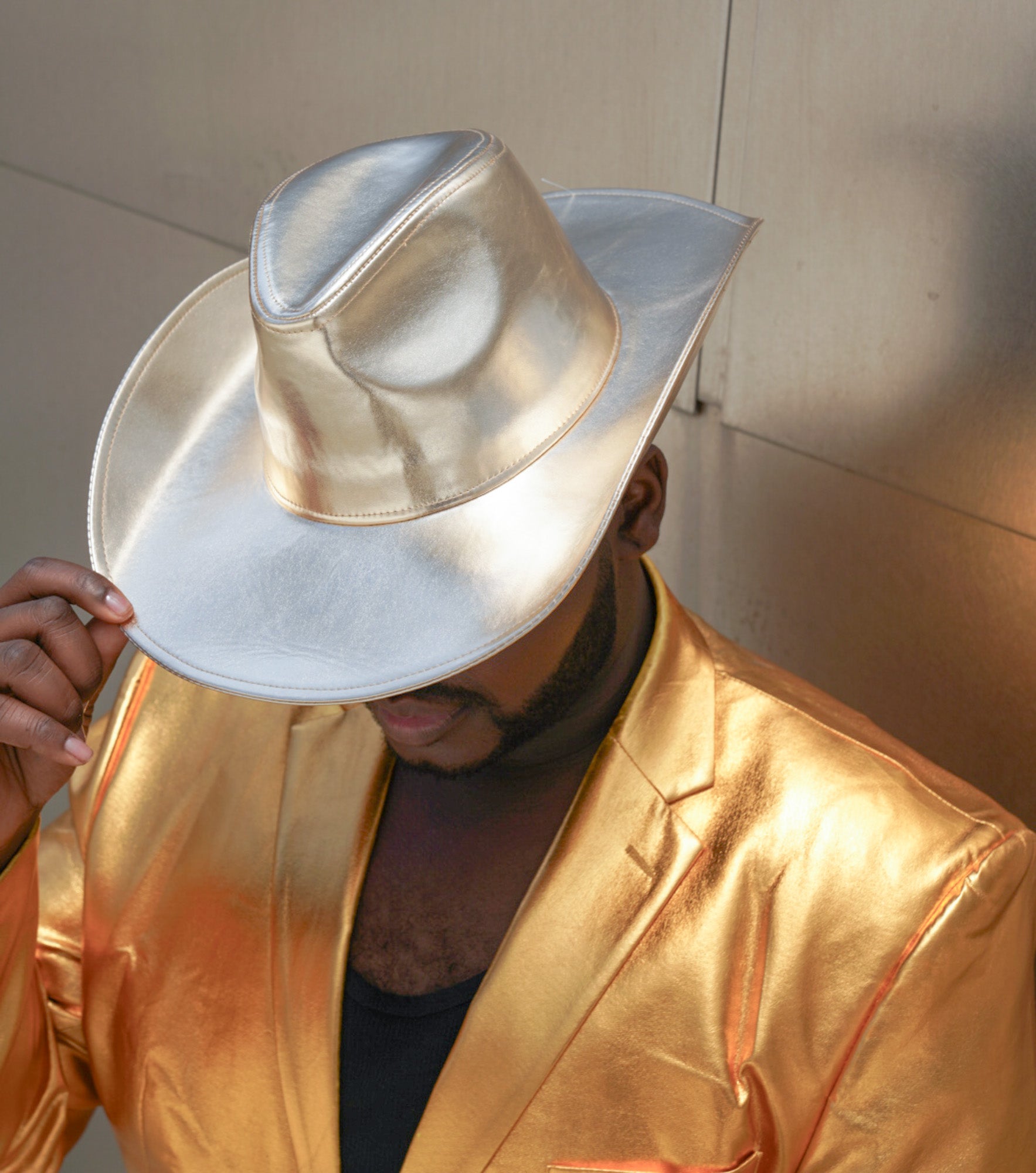 Metallic Gold Wide Brim Cowboy Hat