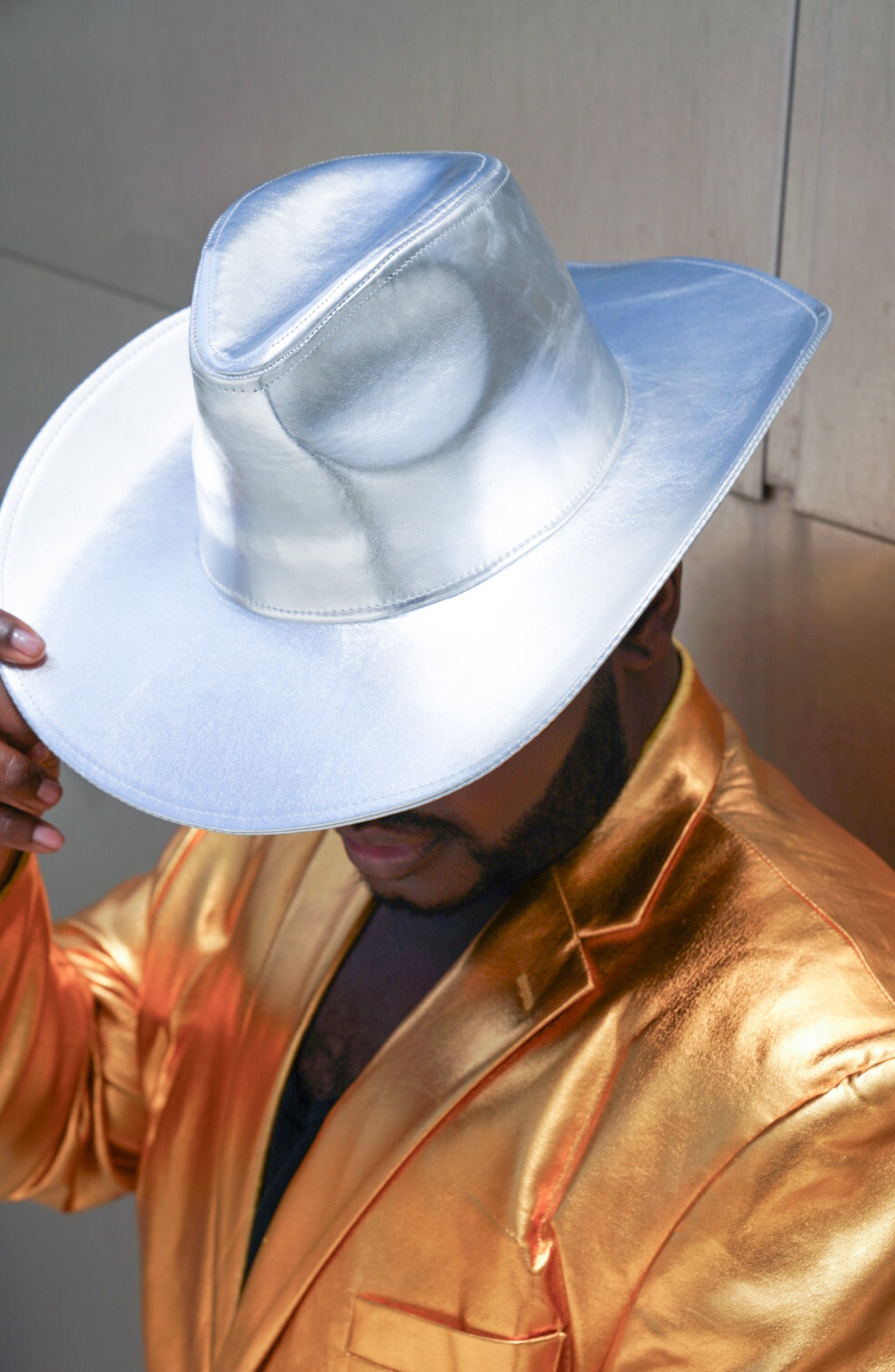 Metallic Silver Wide Brim Cowboy Hat