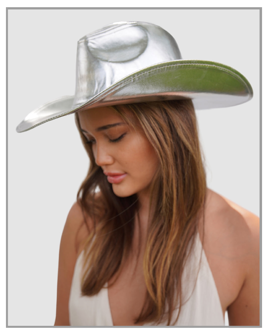 Metallic Silver Wide Brim Cowboy Hat