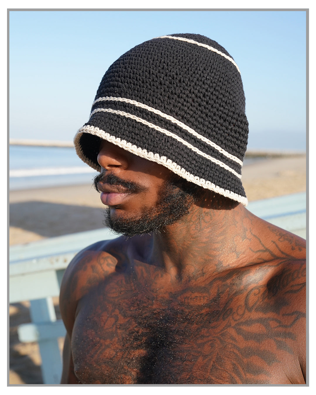 Monochrome Crochet Striped Beanie