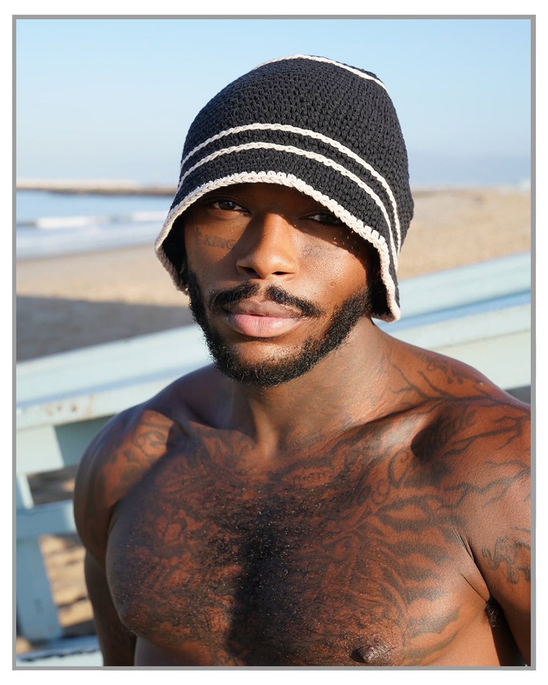 Monochrome Crochet Striped Beanie