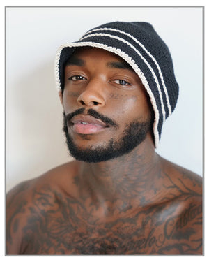 Monochrome Crochet Striped Beanie