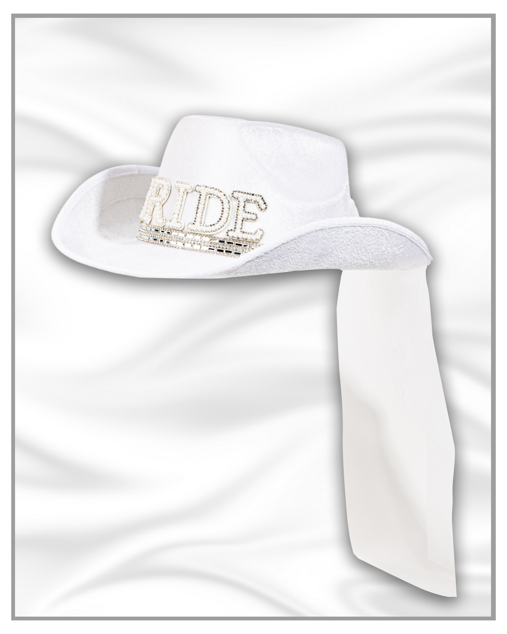 Cream Bride Fedora Hat with Rhinestones & Veil – Western Wedding Hat | Embroidered Cowboy Fedora for Brides