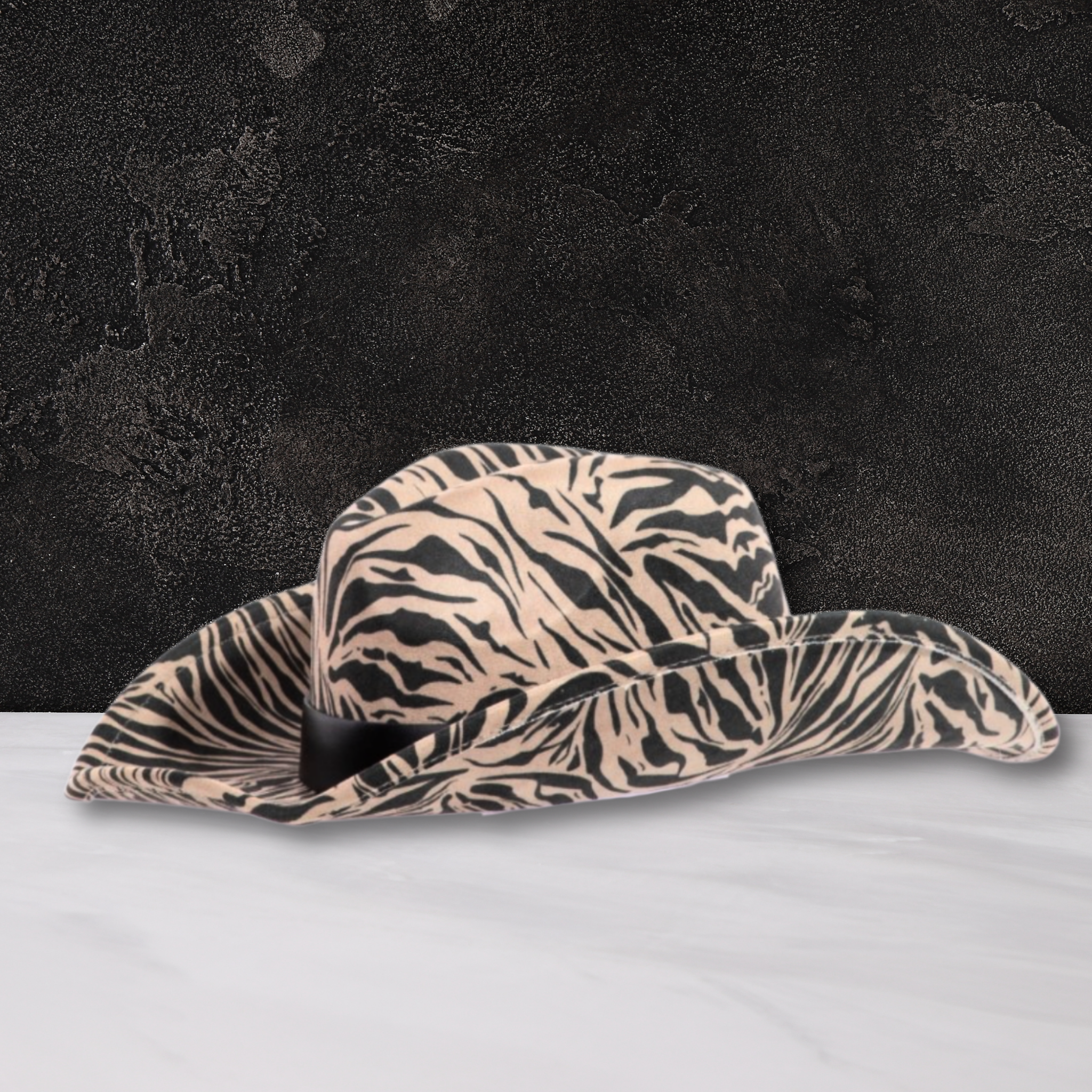 Beige Tiger Print Cowboy Fedora Hat – Bold Western Fedora with Black Satin Band | Unisex Statement Hat