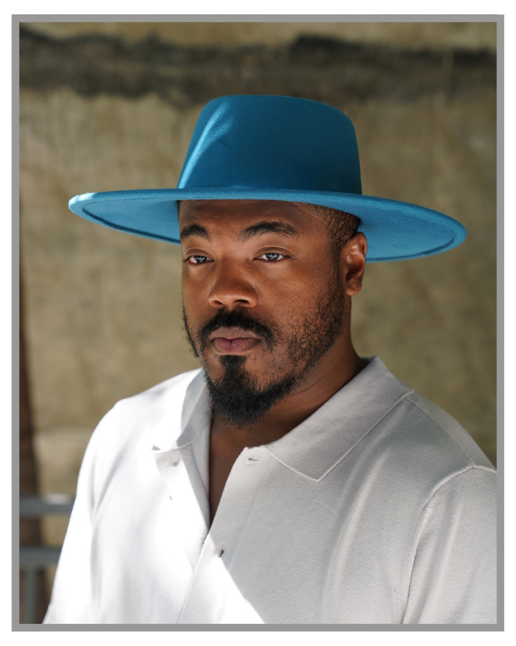 Wide Brim Aqua Blue Boater Flat Top Fedora